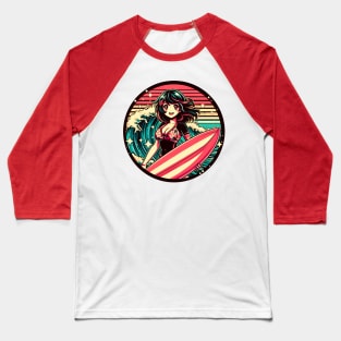 Retro Surfer Star Girl Baseball T-Shirt